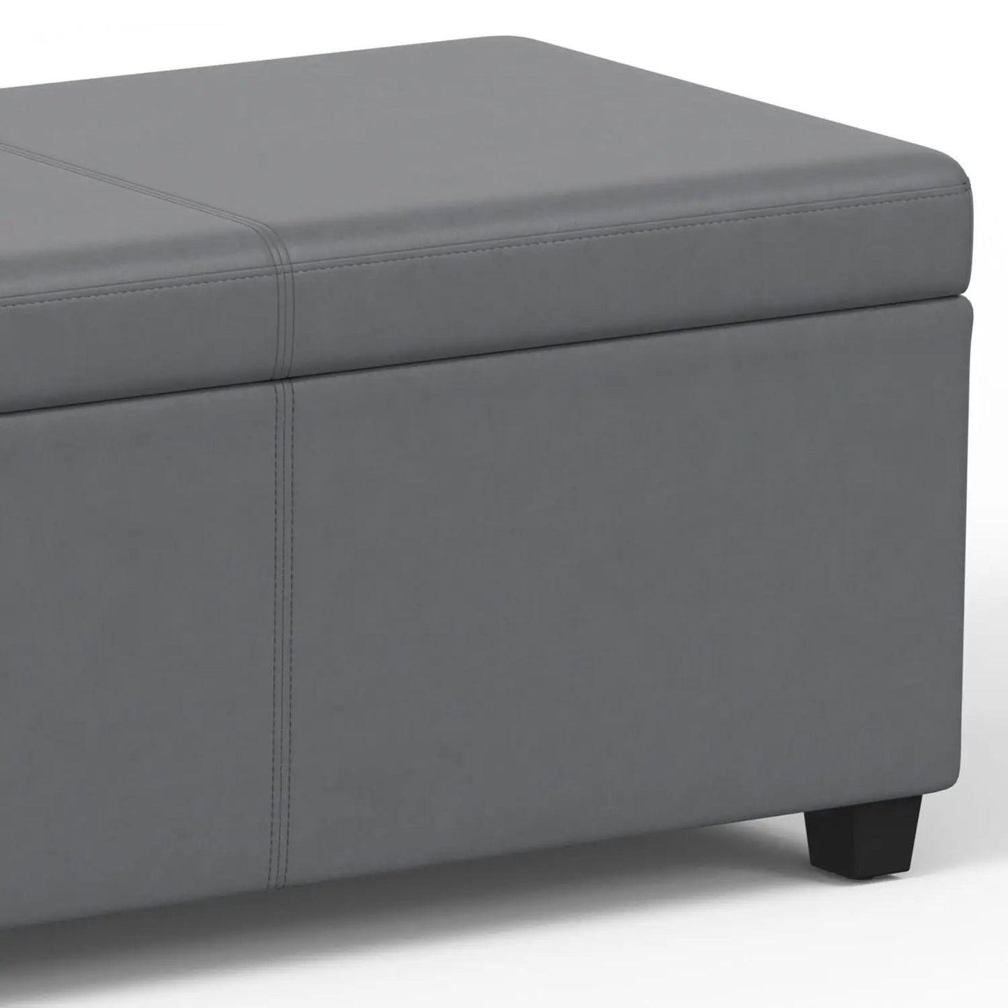 Avalon Storage Ottoman Bench, gray upholstery with stitched seams and dark square legs on Tampa Home & Garden Store