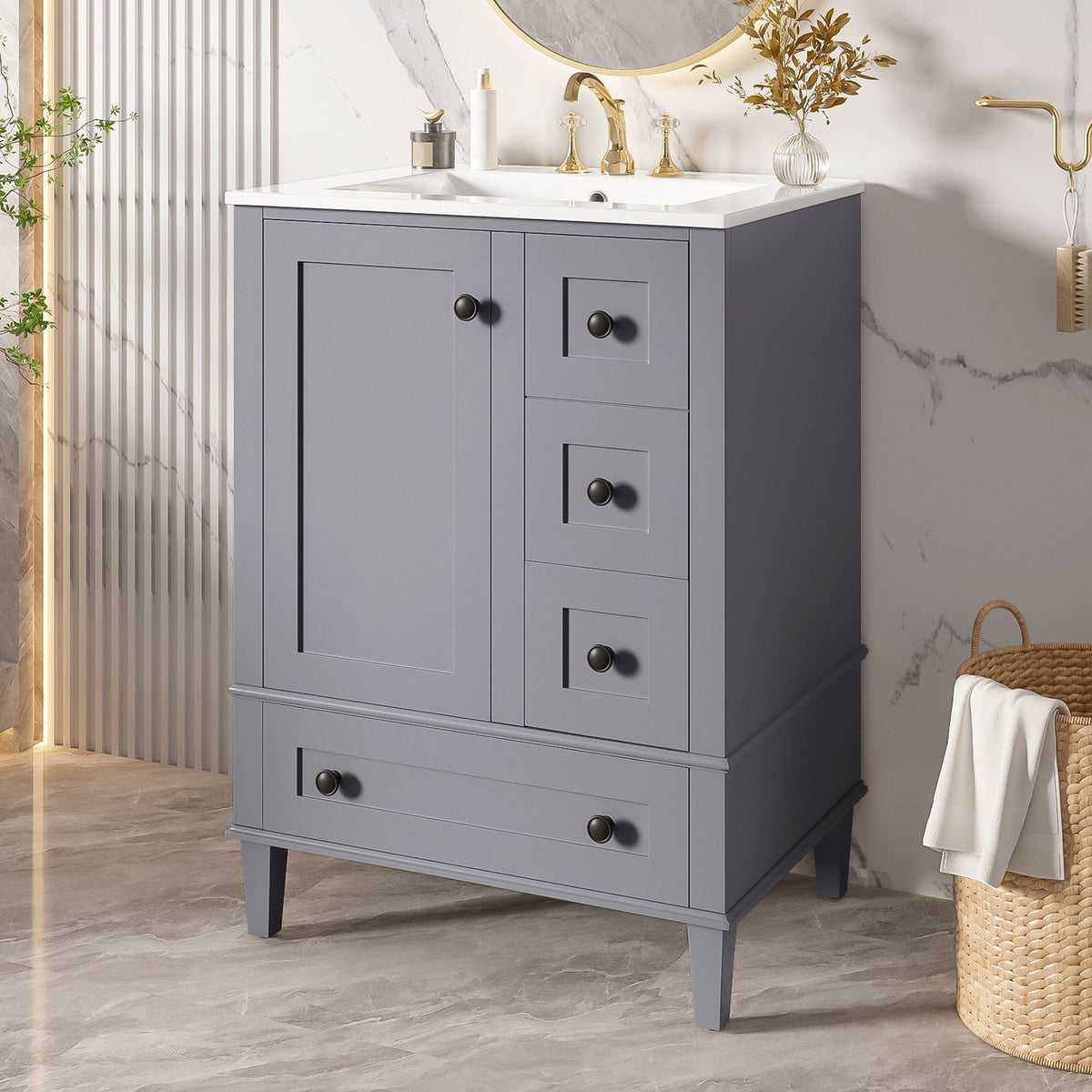 Bathroom vanity with integrated white basin and gray cabinet by HouseOfZazla on Tampa Home & Garden Store