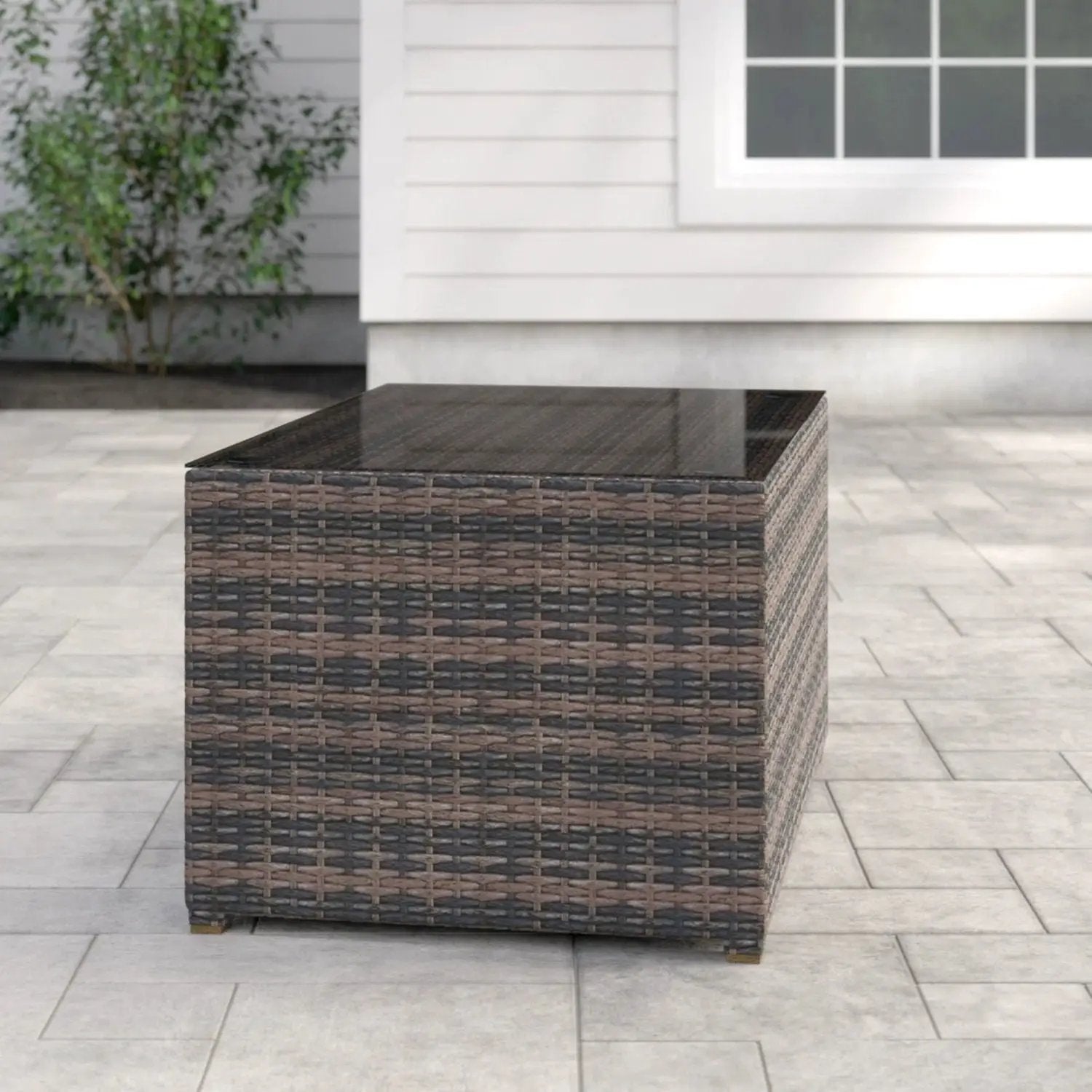 Coffee table Stylish wicker with glass top in brown-gray outdoor look Unique Piece Furniture on Tampa Home & Garden Store