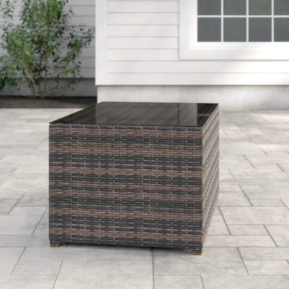 Coffee table Stylish wicker with glass top in brown-gray outdoor look Unique Piece Furniture on Tampa Home & Garden Store