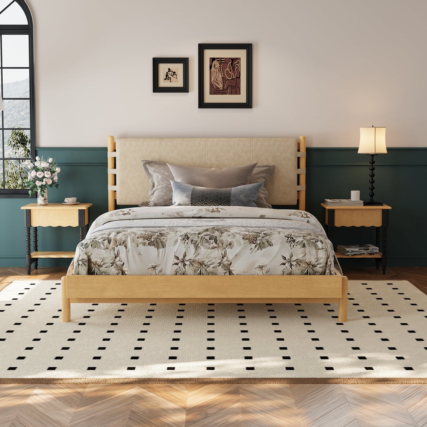 Queen Size Rubber Wood Bed Frame and Headboard