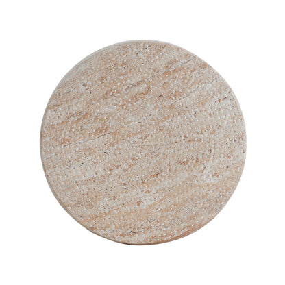 HouseOfZazla travertine beige lightweight concrete side table for outdoor or indoor use on Tampa Home & Garden Store