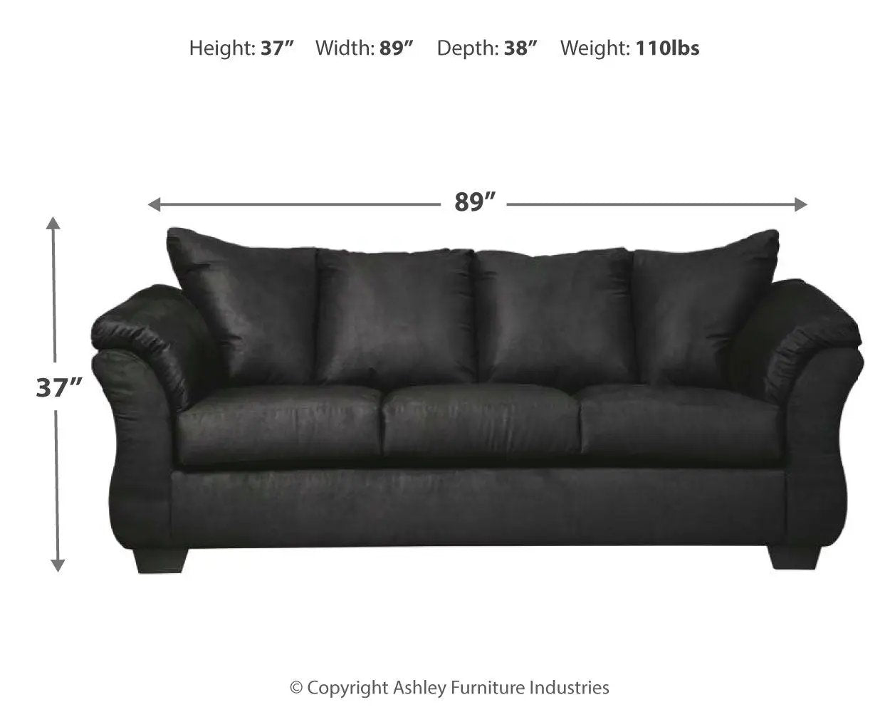 Darcy stationary sofa in black fabric with plush cushions by Unique Piece Furniture, 89in wide on Tampa Home & Garden Store