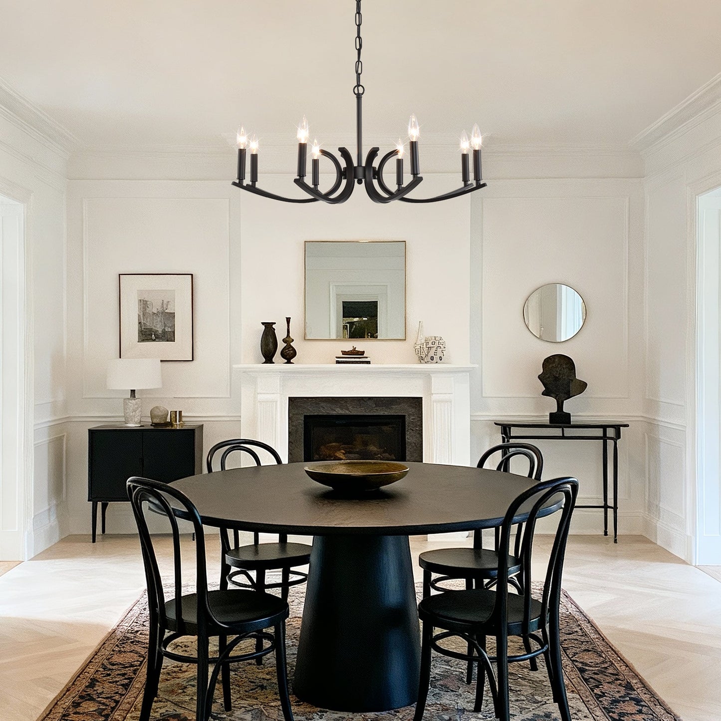 8-Light Farmhouse Chandelier black metal with curved arms hanging pendant lighting on Tampa Home & Garden Store