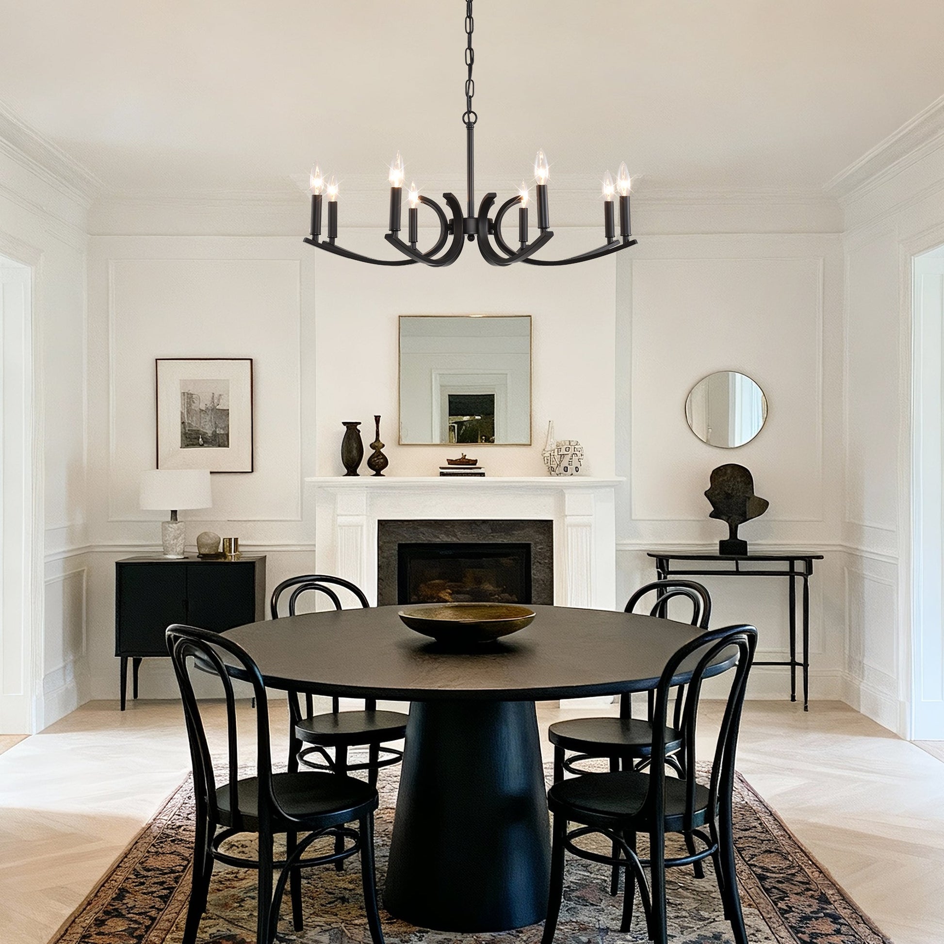 8-Light Farmhouse Chandelier black metal with curved arms hanging pendant lighting on Tampa Home & Garden Store