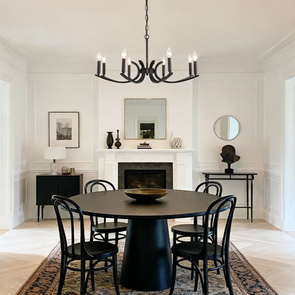 8-Light Farmhouse Chandelier black metal with curved arms hanging pendant lighting on Tampa Home & Garden Store