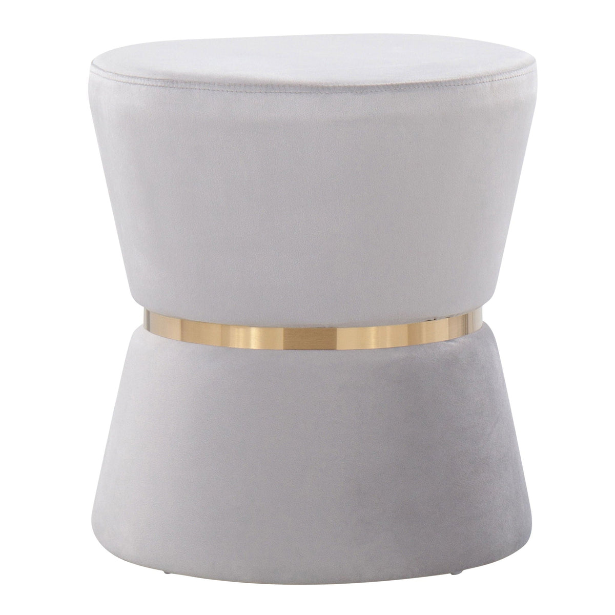 Contemporary Glam ottoman by HouseOfZazla with gold metal band and silver upholstery on Tampa Home & Garden Store