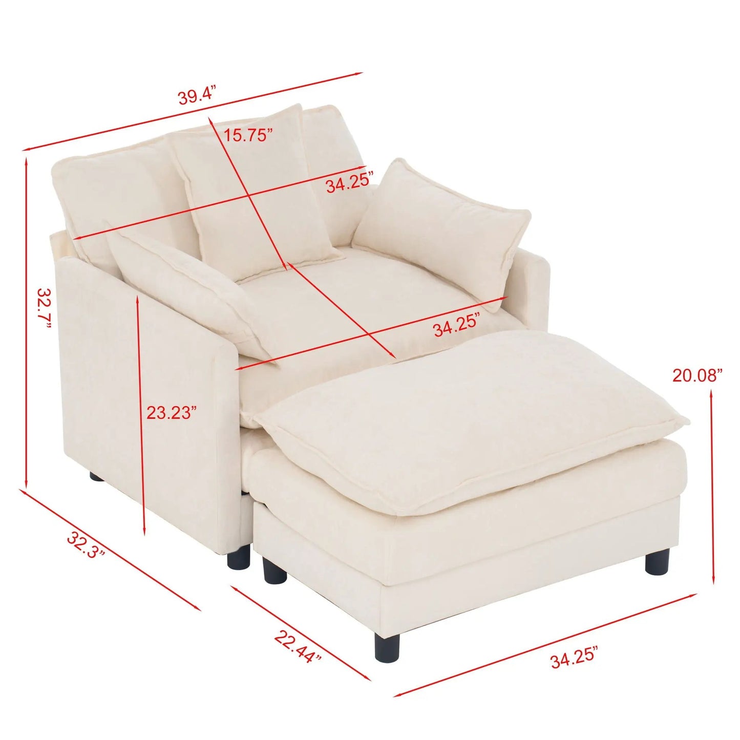Accent Chair and Ottoman in Beige Chenille