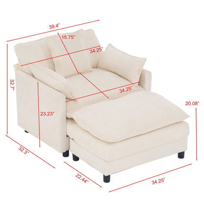 Accent Chair and Ottoman in Beige Chenille