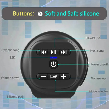 Black 4D surround wireless speaker with play/pause, prev/next, volume controls, silicone pad on Tampa Home & Garden Store