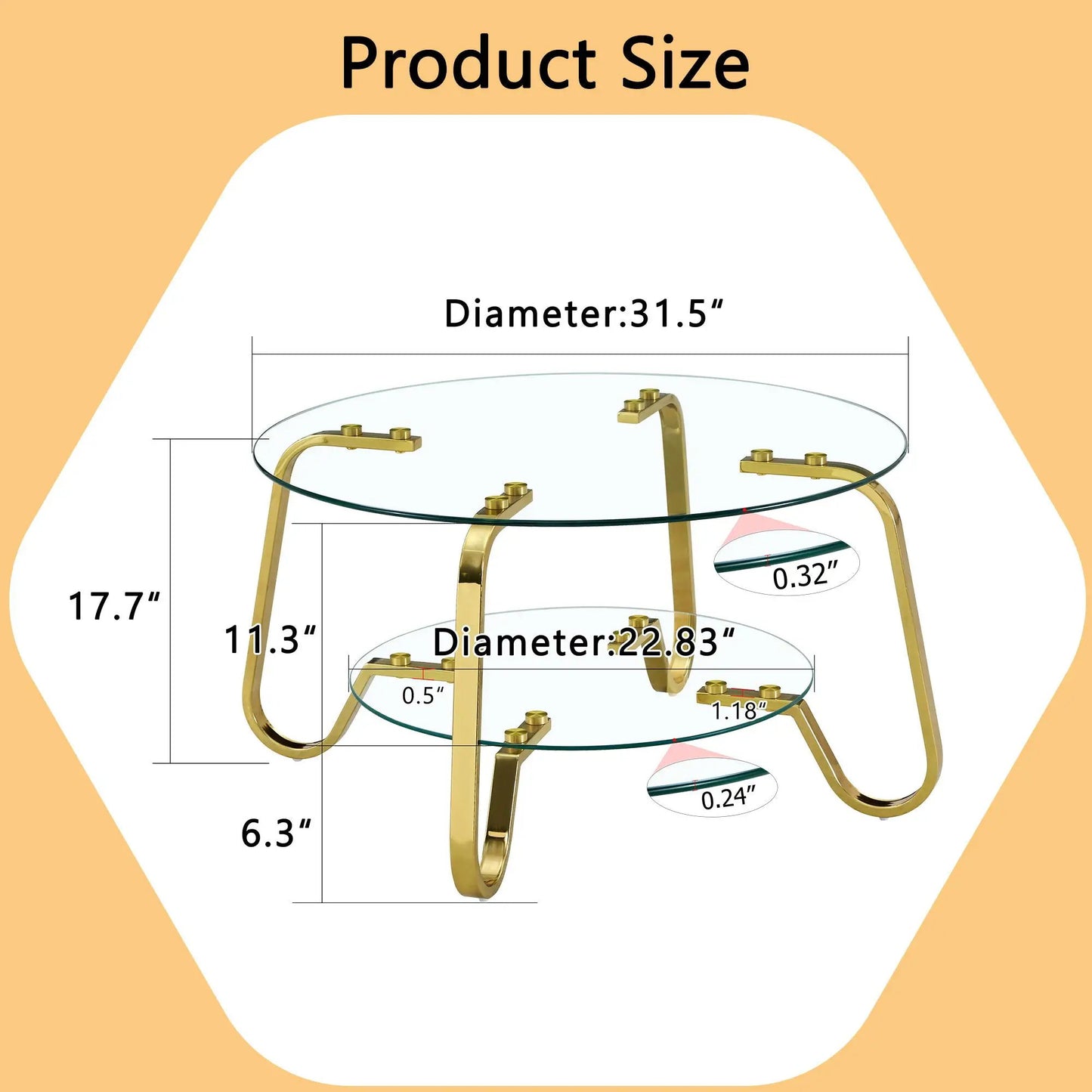 Double Layer Coffee Table glass top with gold-tone frame two-tier Unique Piece Furniture on Tampa Home & Garden Store
