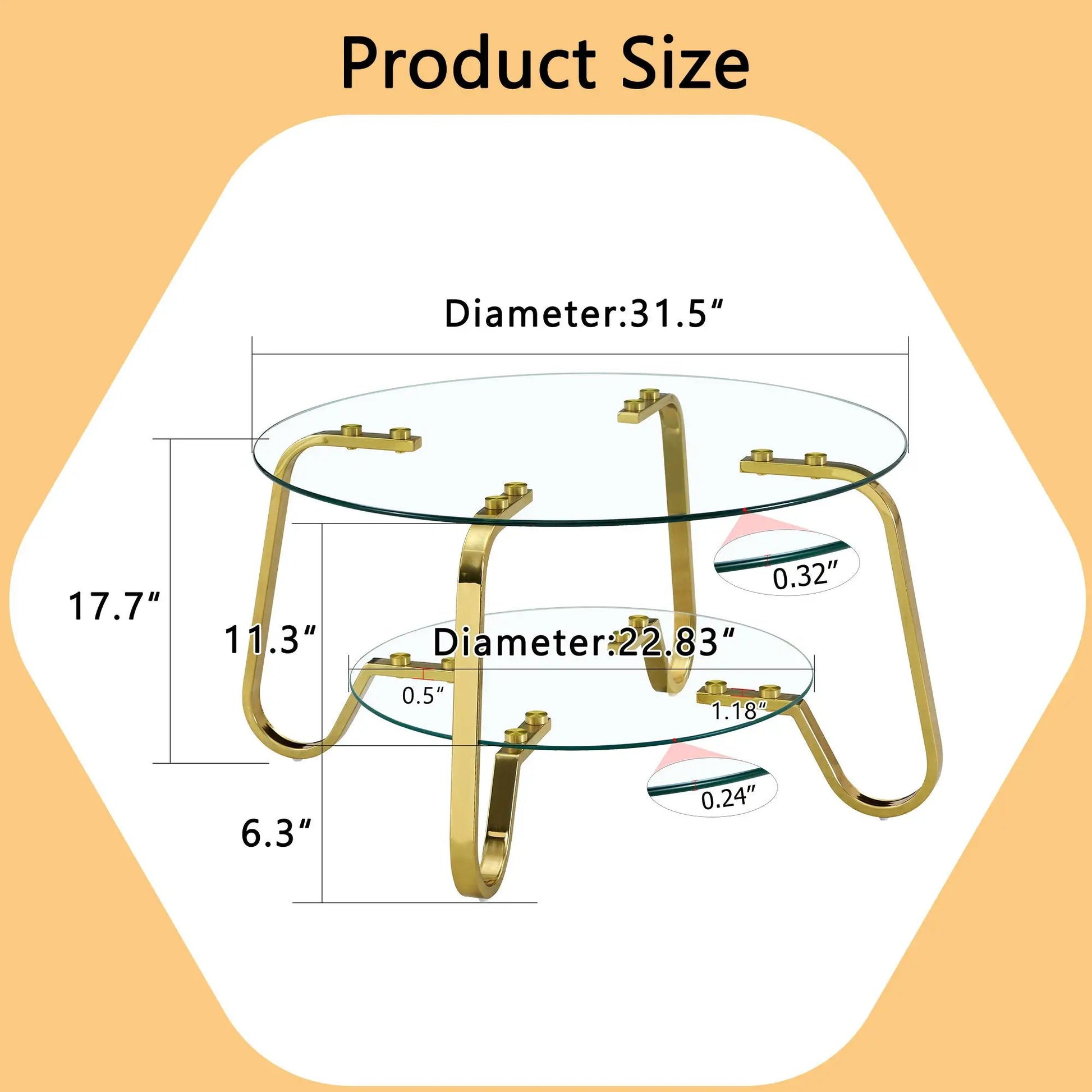 Double Layer Coffee Table glass top with gold-tone frame two-tier Unique Piece Furniture on Tampa Home & Garden Store
