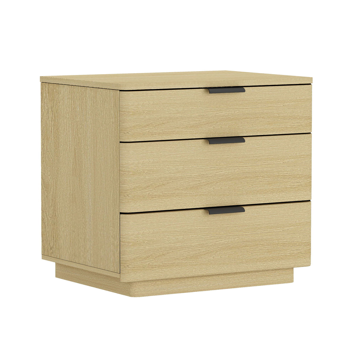 Oak Nightstand with 3 Drawers and Metal Handles, light oak finish on Tampa Home & Garden Store