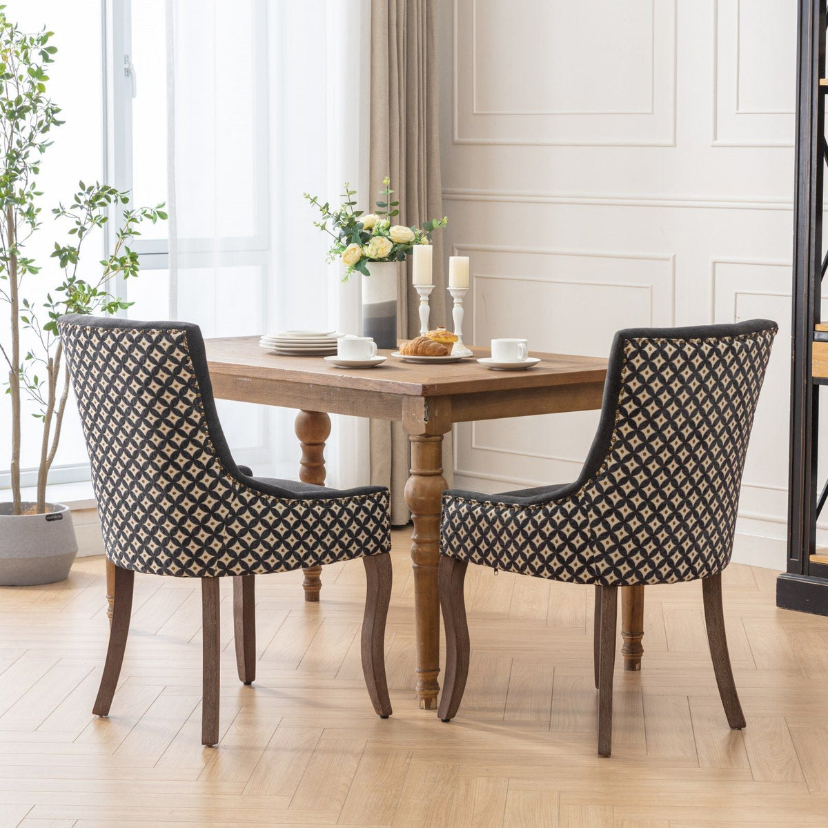 Ultra Side Dining Chair Set of 4 with solid wood legs and black beige patterned upholstery on Tampa Home & Garden Store
