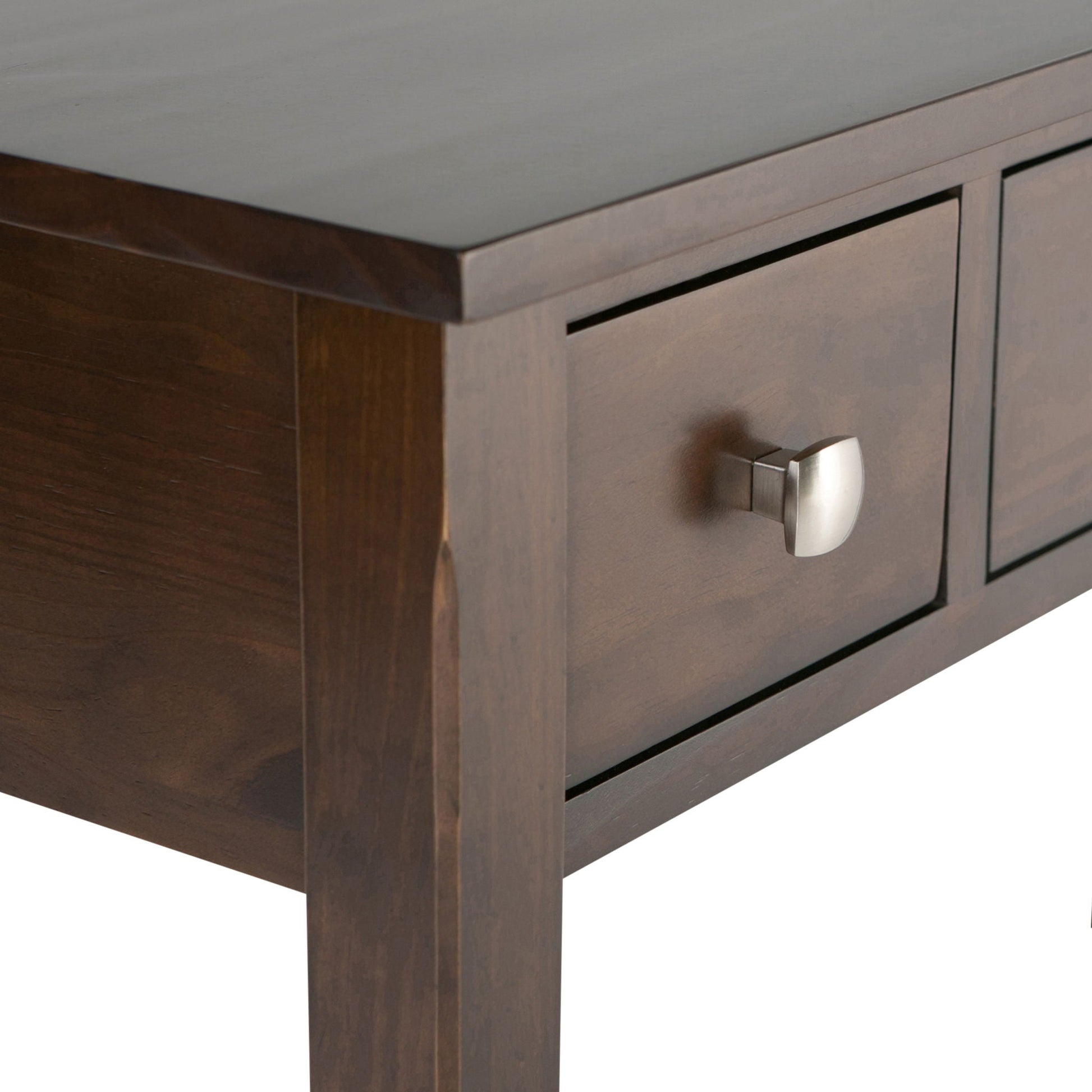 Avalon handcrafted writing desk in dark wood with brushed metal pulls on Tampa Home & Garden Store
