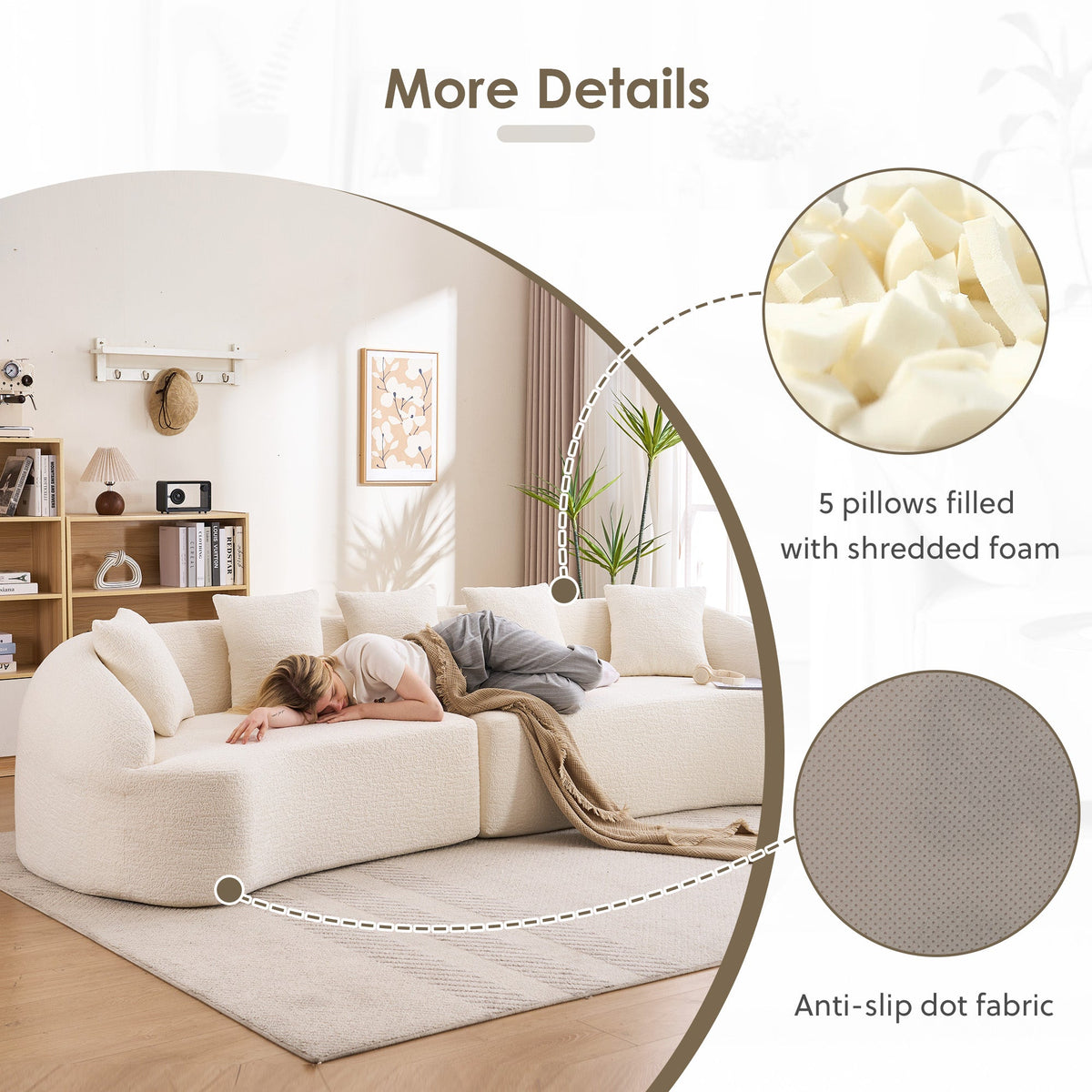 Curved Boneless Sofa Modular 110 Inch Sectional