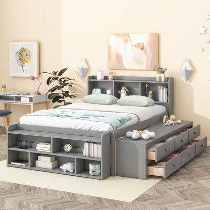 Bed With Bookcase Headboard and Under Bed Storage