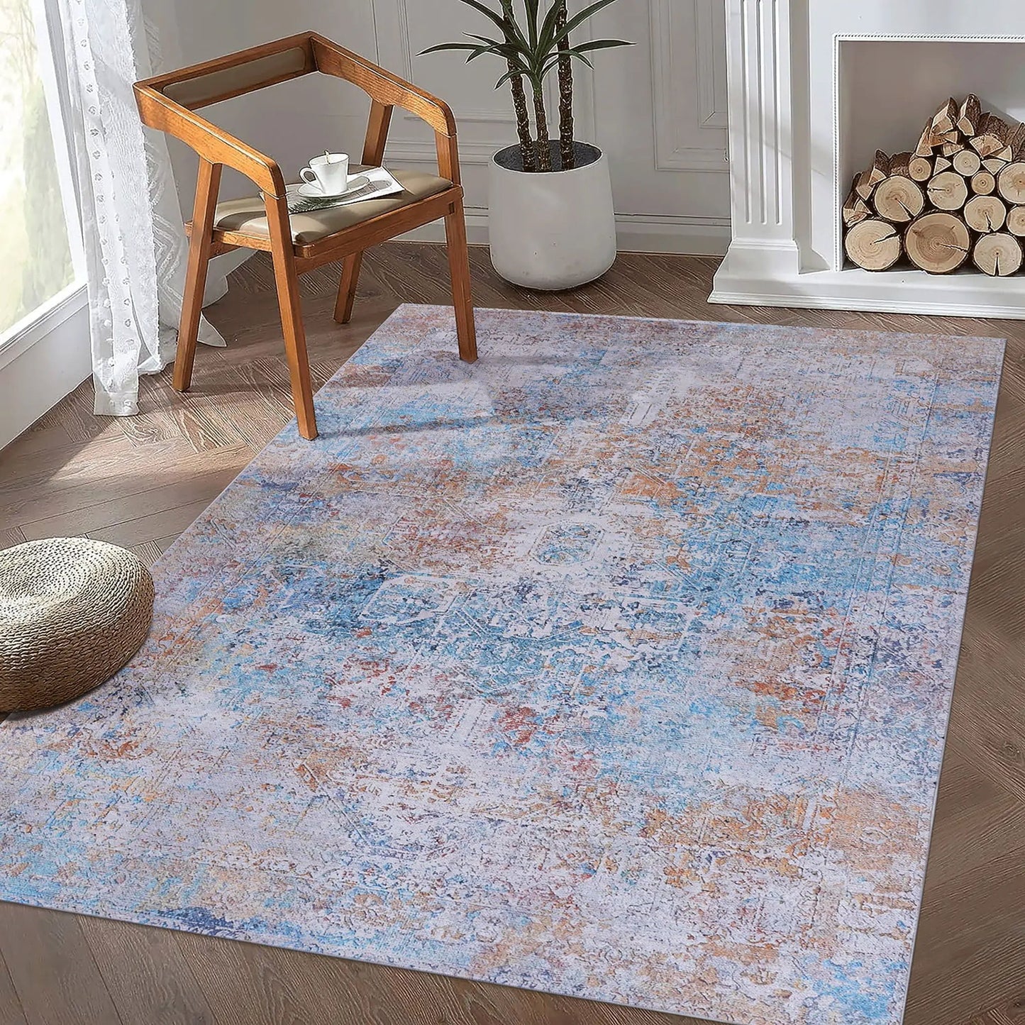 Maval Washable Area Rug With Medallion Pattern