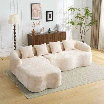 Modular L-Shape Sectional Sofa With Curved Chaise in beige fabric by Unique Piece on Tampa Home & Garden Store