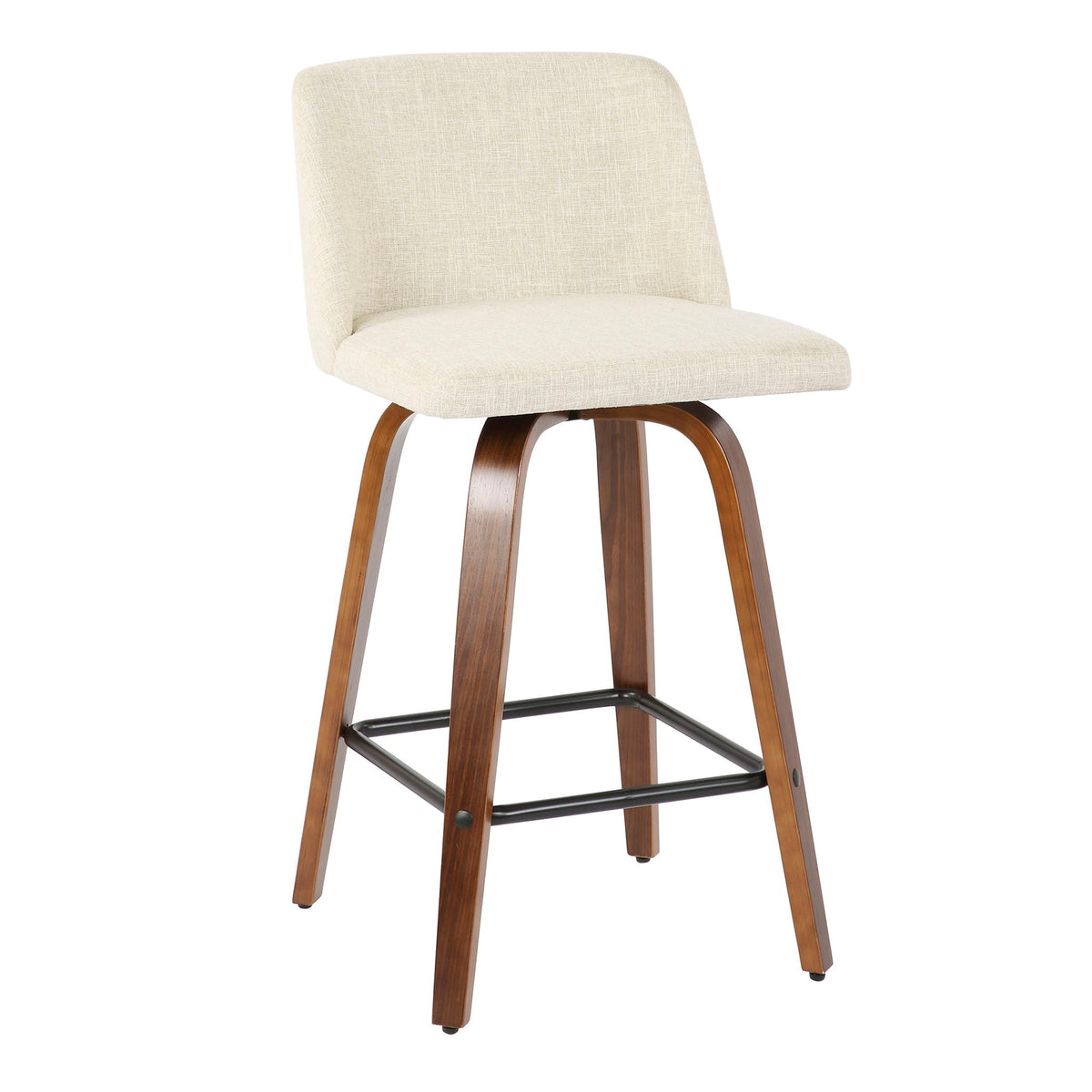 Mid-Century Modern Counter Stools set of 2 in walnut with cream fabric and square footrest on Tampa Home & Garden Store