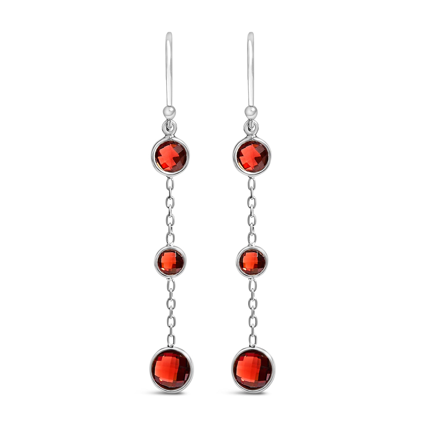 Earrings .925 Sterling Silver bezel-set red garnet dangle pair by Bids.com on Tampa Home & Garden Store