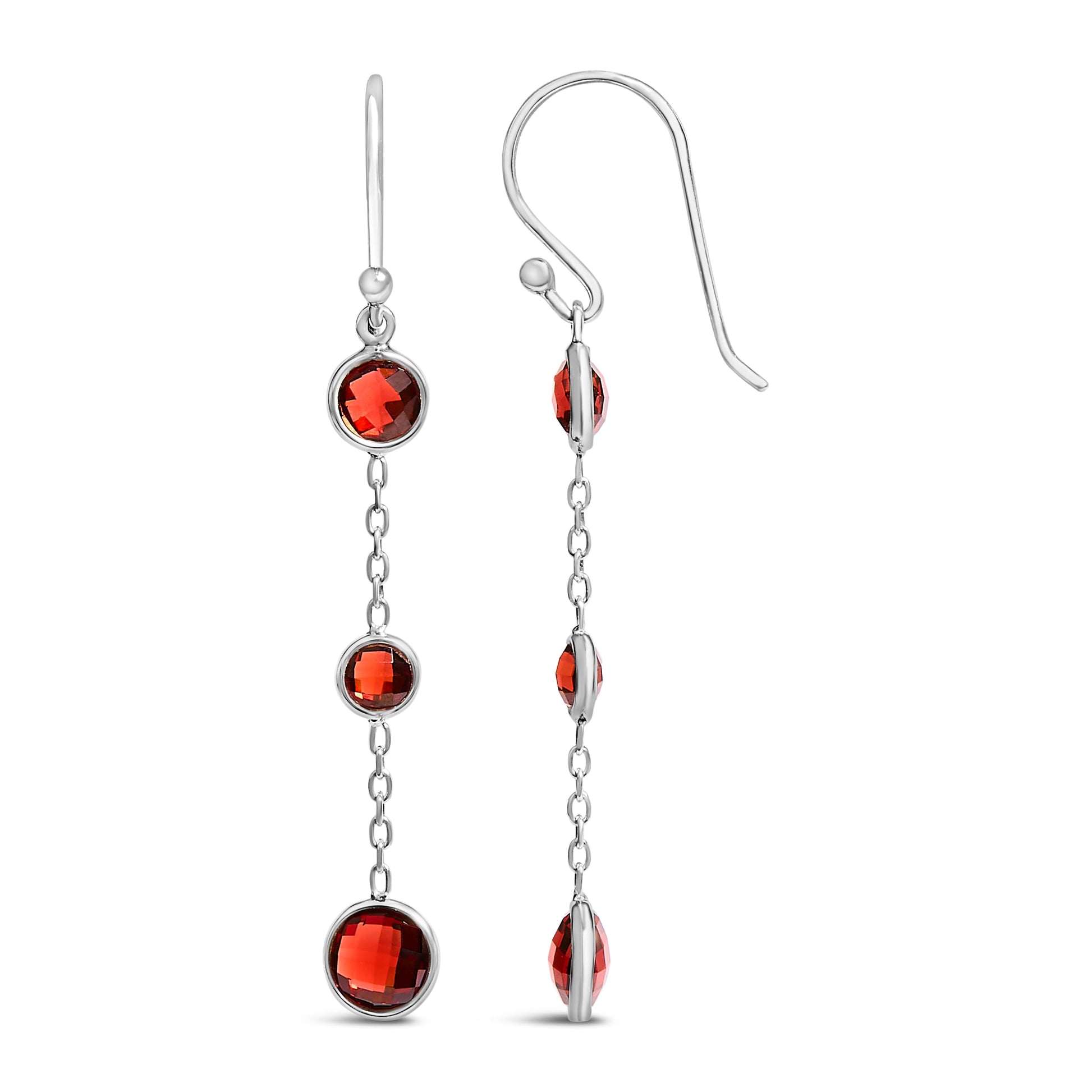 Pair bezel-set red garnet drop earrings in .925 sterling silver with chain dangles, Bids.com on Tampa Home & Garden Store