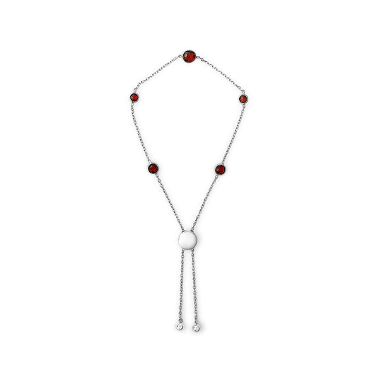 Sterling silver bezel-set red garnet 5-station adjustable bolo bracelet on Tampa Home & Garden Store
