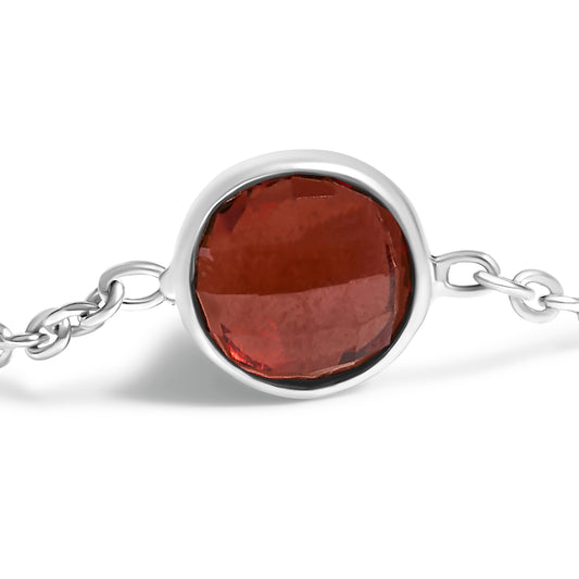 Sterling silver bezel-set red garnet bolo bracelet by Bids.com with chain links on Tampa Home & Garden Store