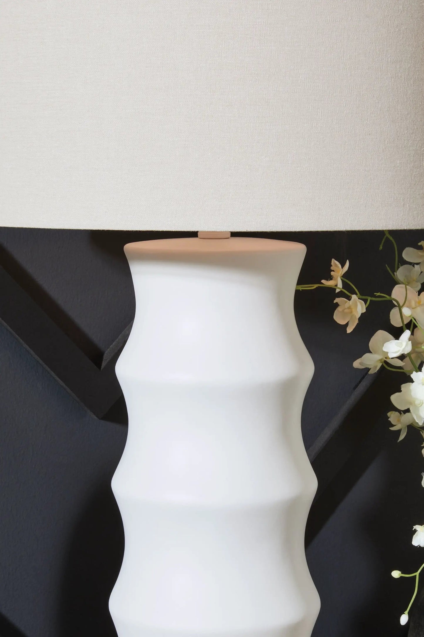 Veraleigh Poly Lamp floor lamp with white ceramic base and beige fabric shade by Unique Piece Furniture on Tampa Home & Garden Store
