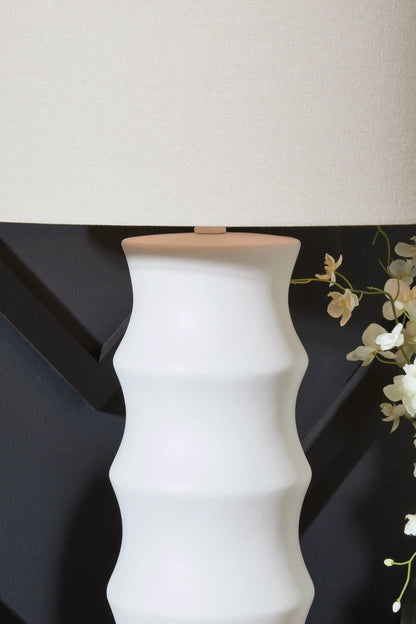 Veraleigh Poly Lamp floor lamp with white ceramic base and beige fabric shade by Unique Piece Furniture on Tampa Home & Garden Store