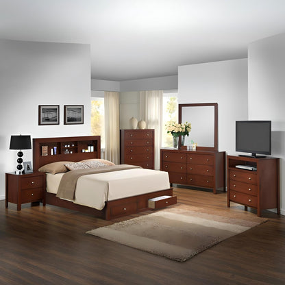 Stylish storage bed in dark wood with under-bed drawers and matching nightstands on Tampa Home & Garden Store