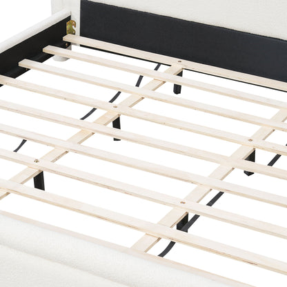 Modern Boucle Bed and Frame with Curved Headboard