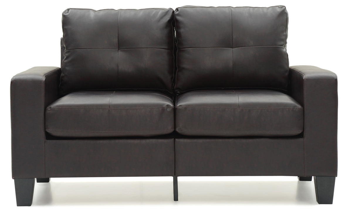 Track Arm Loveseat with Pocket Coil Comfort dark brown leather stationary 2-seat sofa on Tampa Home & Garden Store