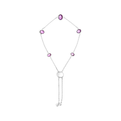 Bezel-set purple amethyst bolo bracelet with five oval stones on sterling silver chain on Tampa Home & Garden Store