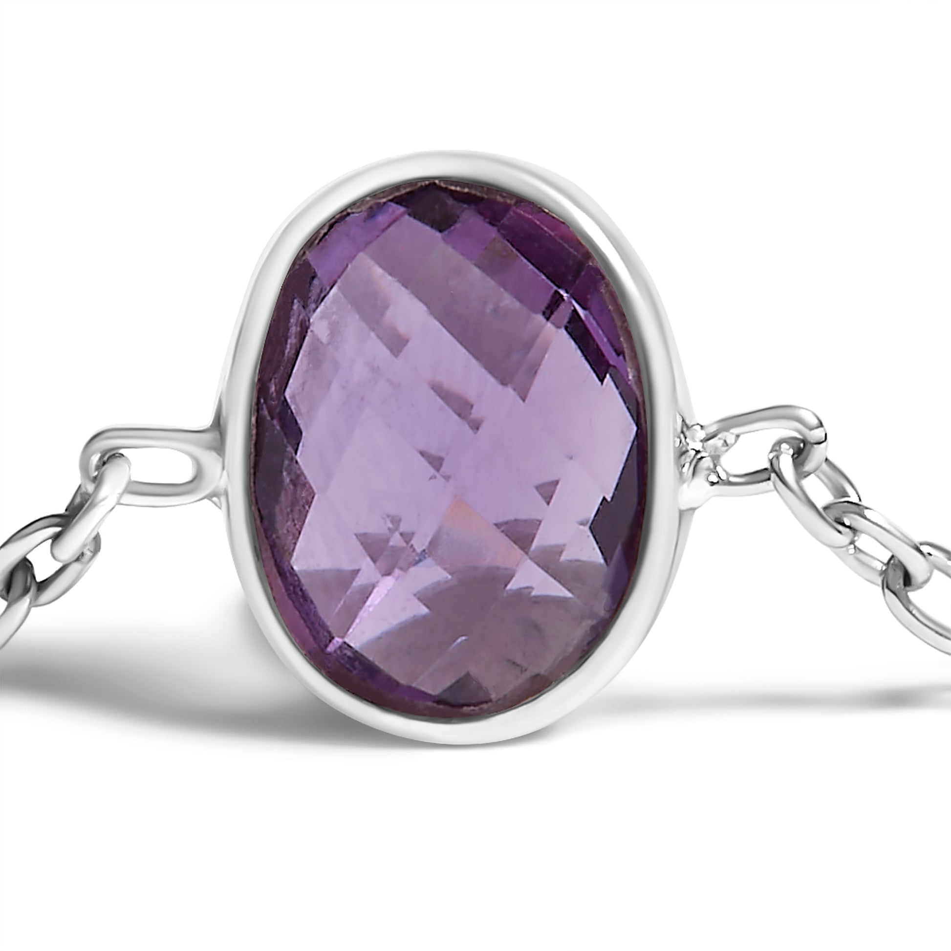 Bracelet .925 Sterling Silver with purple amethyst oval bezel stone 5-station bolo bracelet on Tampa Home & Garden Store