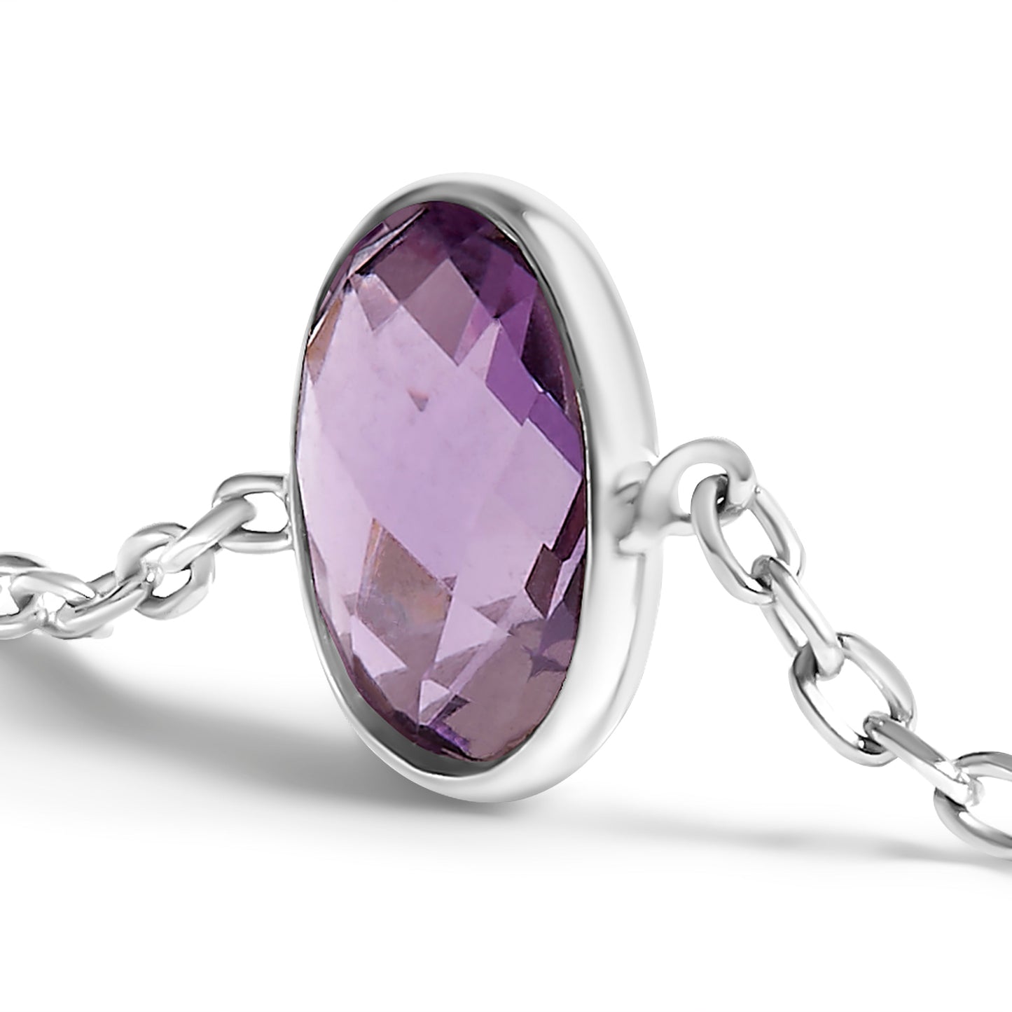 Bracelet .925 sterling silver bezel-set amethyst, 5-station adjustable bolo chain on Tampa Home & Garden Store