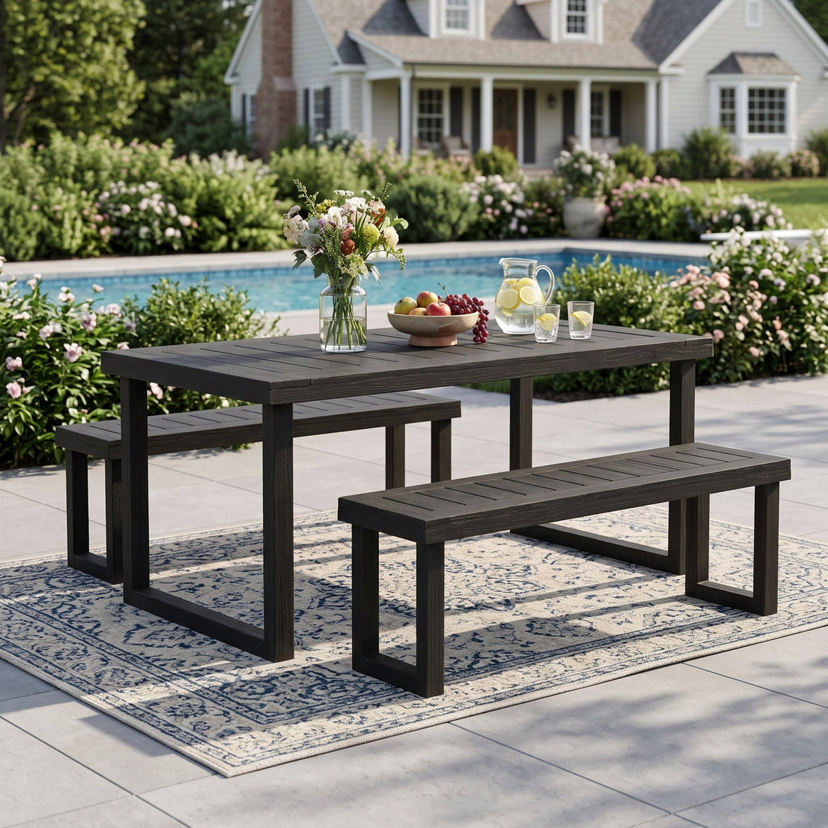 3-Piece solid acacia wood outdoor dining set Sandblast Dark by HouseOfZazla on Tampa Home & Garden Store