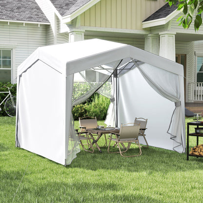 Pop-up canopy tent white by GemGear with 4 sidewalls and mesh netting, outdoor backyard setup on Tampa Home & Garden Store