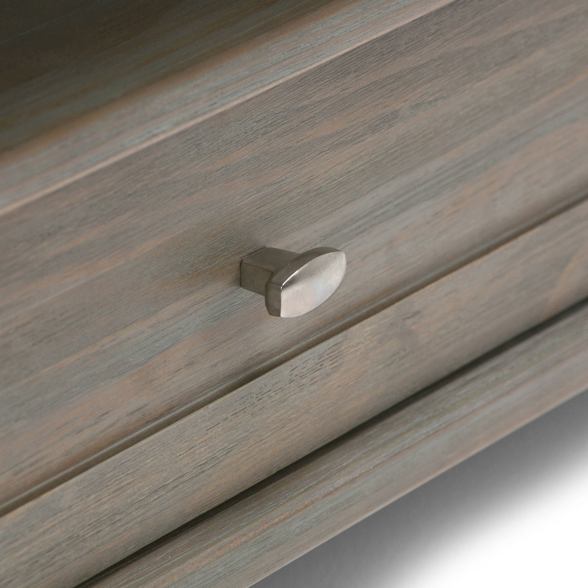 Warm Shaker coffee table with a drawer and shelf; brushed metal drawer pull on warm woodgrain finish on Tampa Home & Garden Store