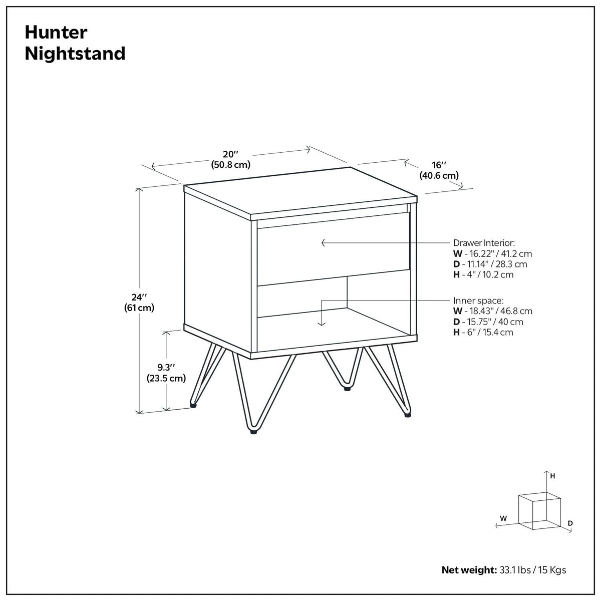 Hunter Nightstand with real wood veneer; dark or light brown; hairpin legs HouseOfZazla on Tampa Home & Garden Store
