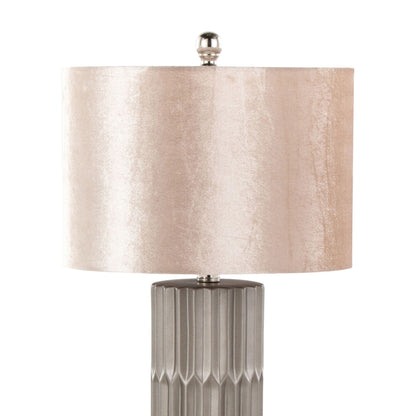 Tania table lamp HouseOfZazla with ribbed brown base and champagne shade, chrome finial on Tampa Home & Garden Store