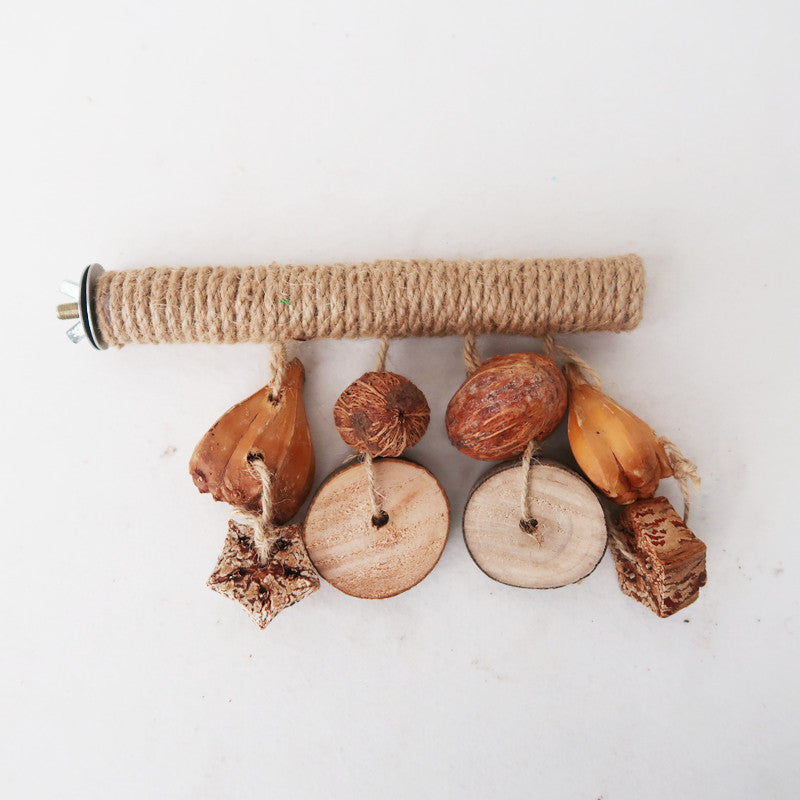 Parrot Supplies Stand Rod Hemp Rope Braided Bird Toy with wood discs and seed pods on Tampa Home & Garden Store