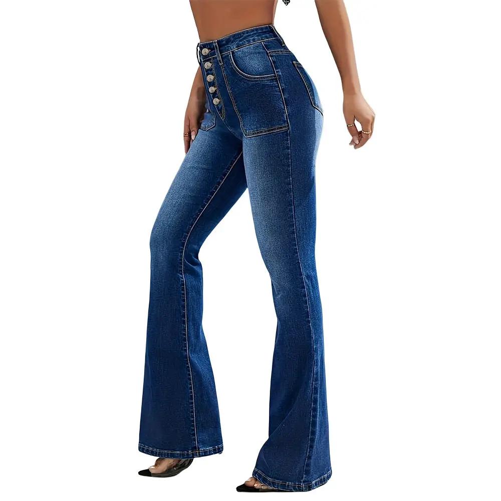 New Micro Pull American Jeans high waist denim by FLIPSTYLEZLLC, dark wash, flared on Tampa Home & Garden Store