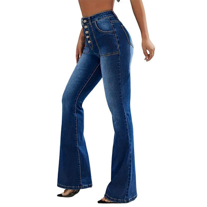 New Micro Pull American Jeans high waist denim by FLIPSTYLEZLLC, dark wash, flared on Tampa Home & Garden Store