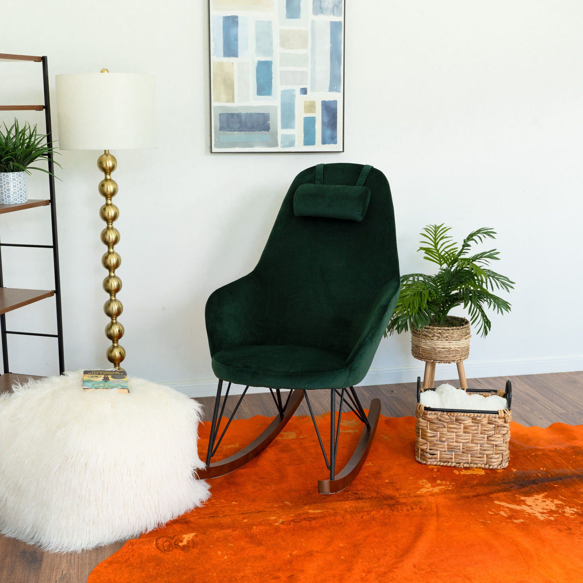 Chloe mid century modern rocker chair in green velvet with wood rockers HouseOfZazla on Tampa Home & Garden Store