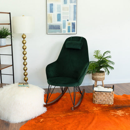Chloe mid century modern rocker chair in green velvet with wood rockers HouseOfZazla on Tampa Home & Garden Store