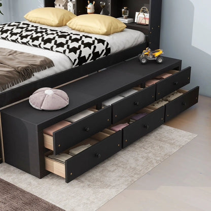 Bed With Bookcase Headboard and Under Bed Storage