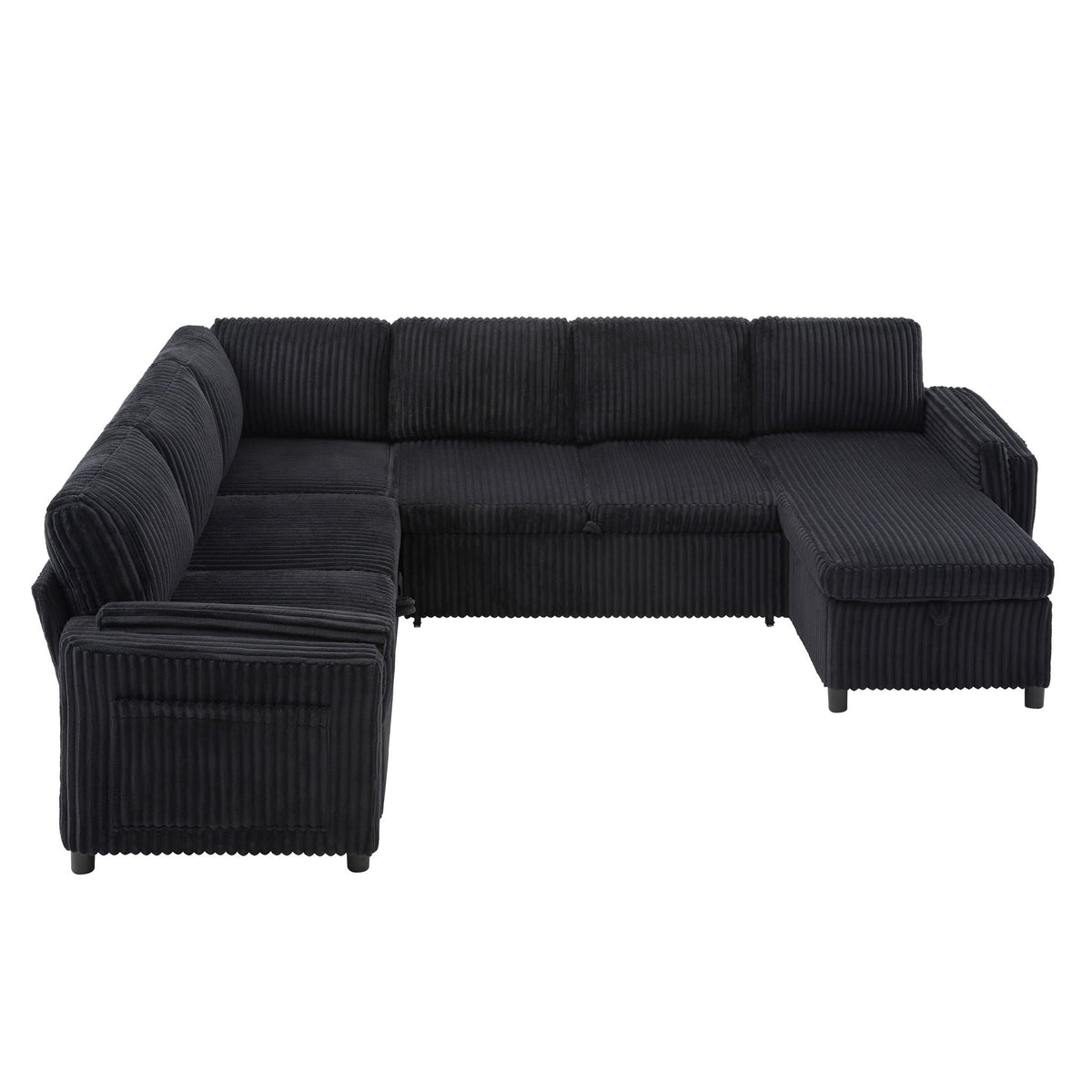 HouseOfZazla black corduroy U-shaped sectional sofa with chaise and plush cushions on Tampa Home & Garden Store