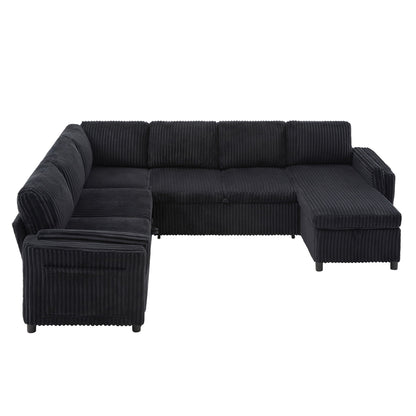 HouseOfZazla black corduroy U-shaped sectional sofa with chaise and plush cushions on Tampa Home & Garden Store
