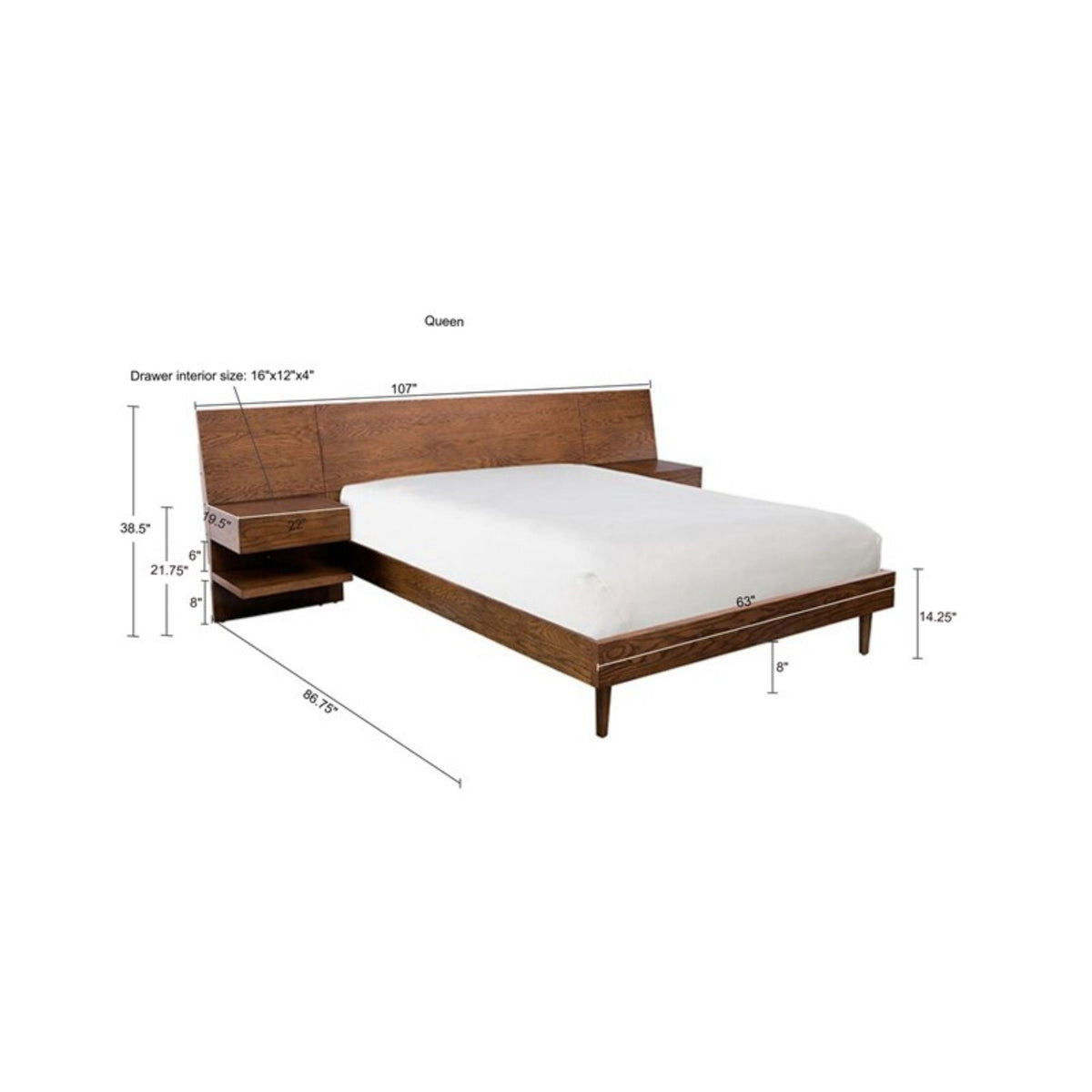 Queen size storage bed with attached nightstands and hidden storage in pecan by HouseOfZazla on Tampa Home & Garden Store